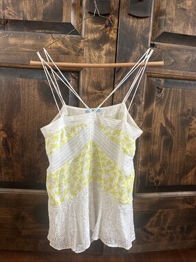 🍓🍓Anthropologie White & Yellow Lace-Trim Cami Top Small